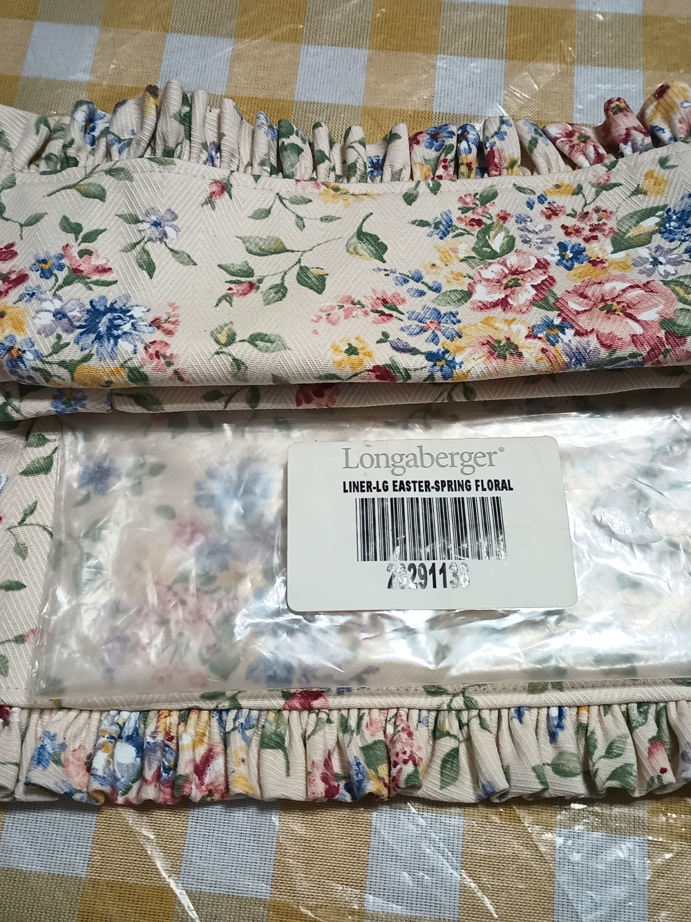 Longaberger Cream Floral Basket Liner with Pink, Blue, Yellow & Green Accents